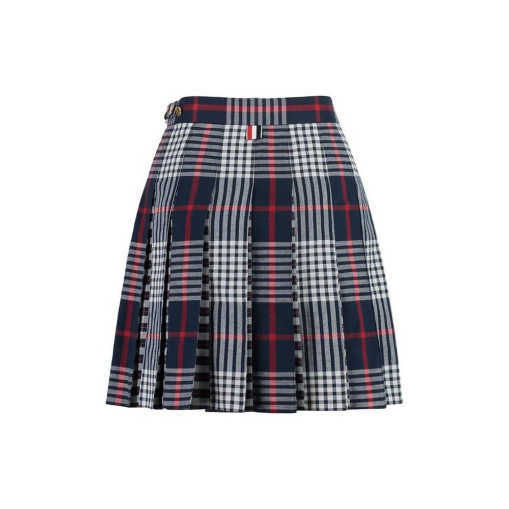 THOM BROWNE Pleated Plaid Mini Skirt with Signature Detail Women MULTICOLOR